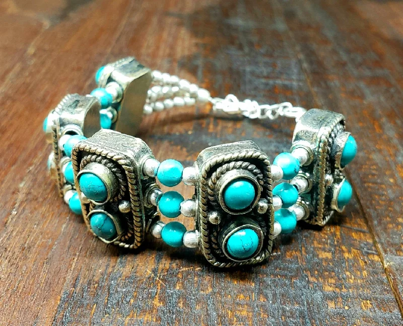 gemstone bangles for women-Rustic Tibetan Turquoise Bracelet