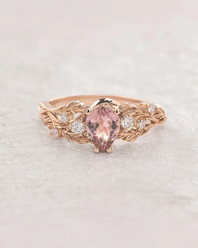 Unique engagement ring with natural pink tourmaline and accent diamonds / Japanese Maple