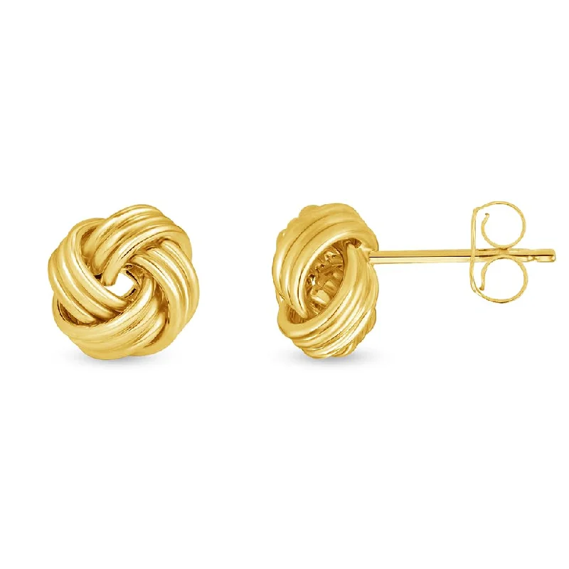 handmade earrings for women-Solid 14k Yellow Gold Twisted Love Knot Stud Earrings - 9mm to 11mm