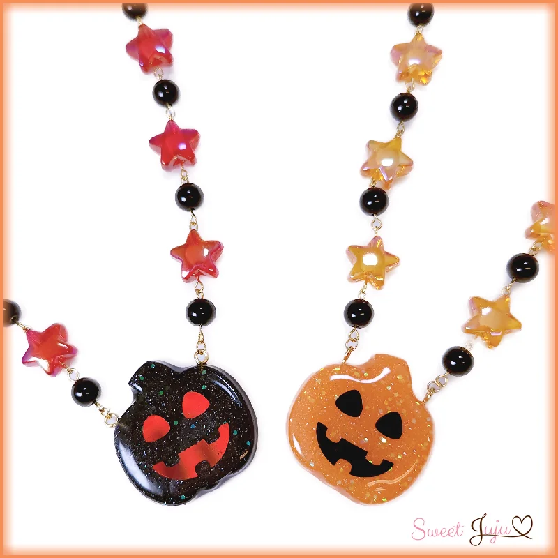 moon-shaped necklaces for women-Spooky GLOW Jack-o-Lantern Necklace