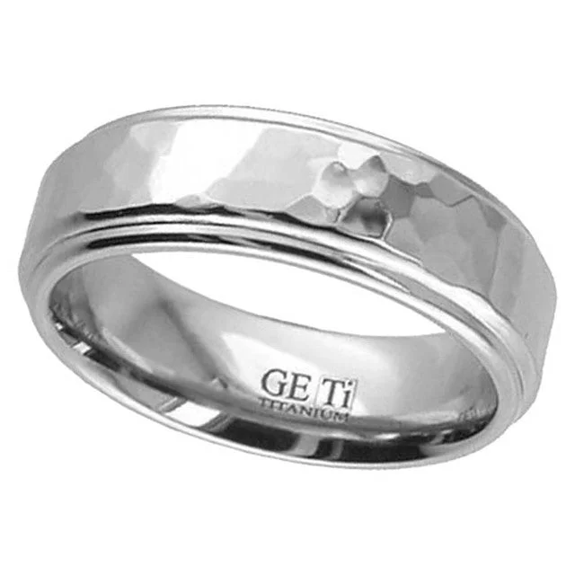 white gold engagement rings for women-Titanium Ring With A Hammered Centre - 2201H