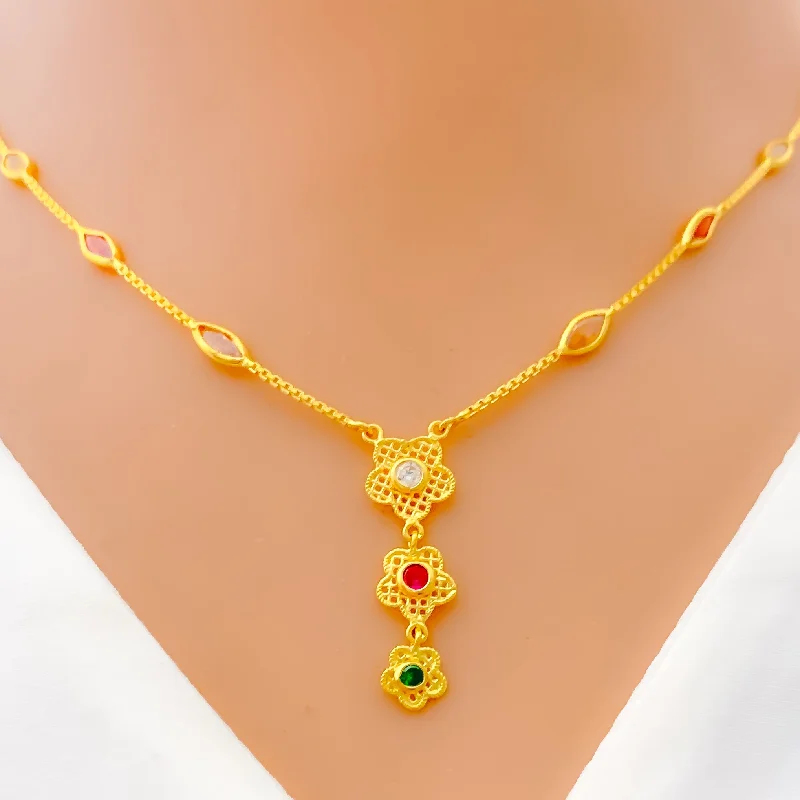 luxurious pearl necklaces for women-Textured Floral 22k Gold CZ Necklace