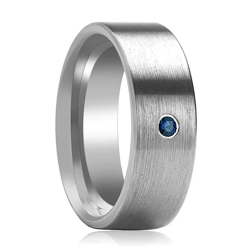 halo diamond engagement rings for women-JAYCE | Tungsten Ring Blue Diamond