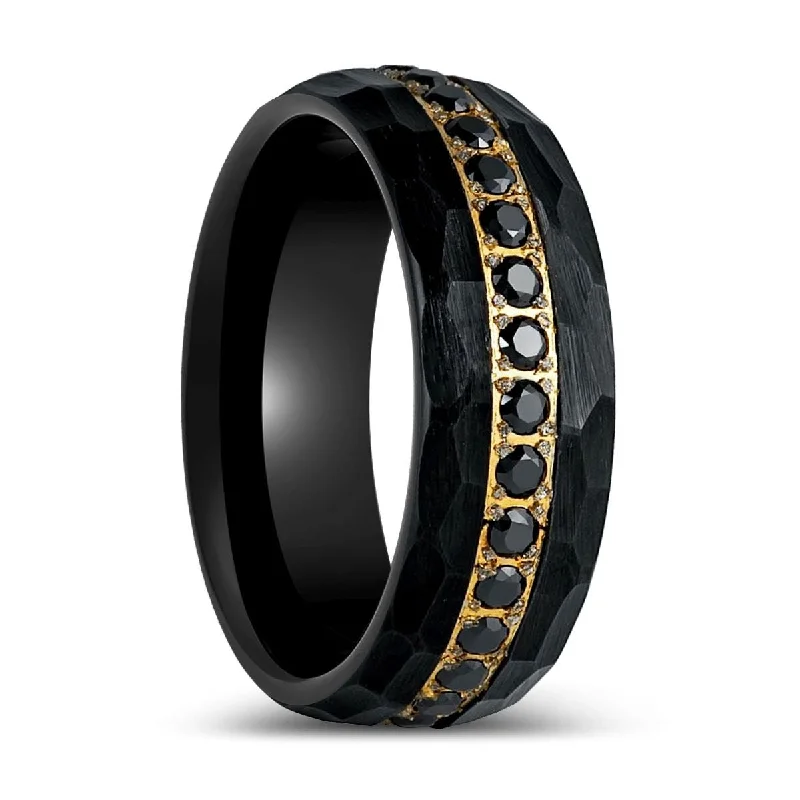 gemstone engagement rings for women-HERAKLES | Black Tungsten Ring Black CZ Ethernity