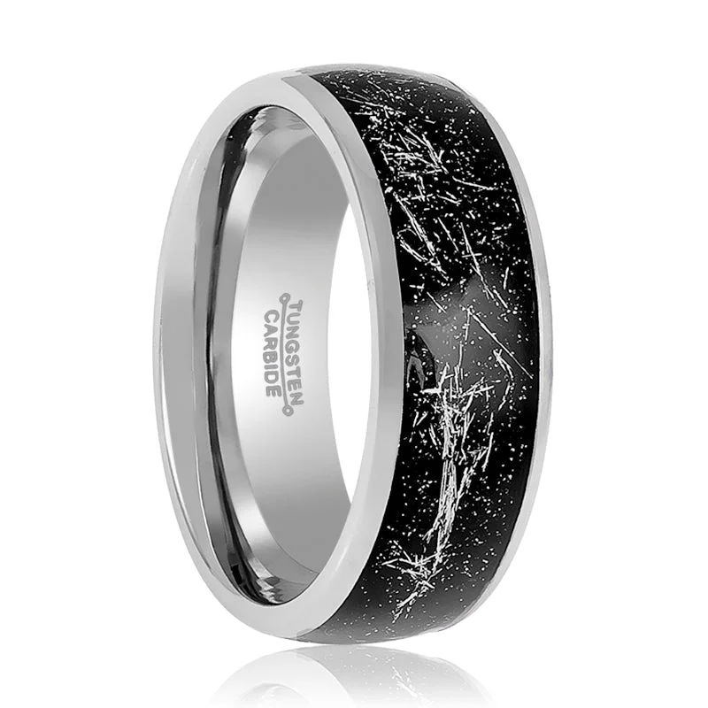 rare engagement rings for women-TATUM | Tungsten Ring Metallic Shavings Inlay