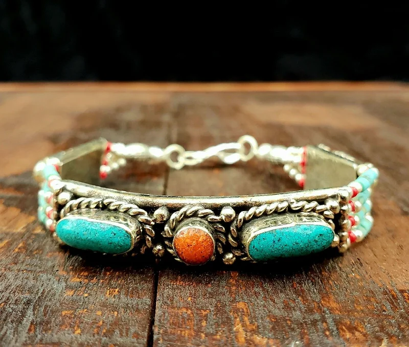 pearl bangles for women-Simple Tibetan Beaded Turquoise Bracelet