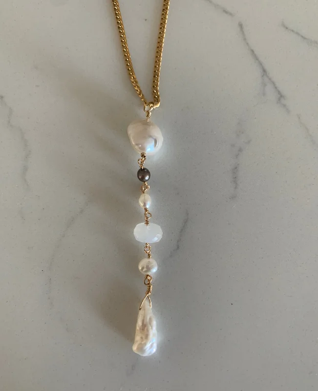 stackable necklaces for women-Pearl Moonstone Drop Necklace - Water Resistant