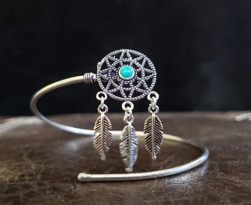 adjustable bracelets for women-Turquoise Dream Catcher Arm Cuff