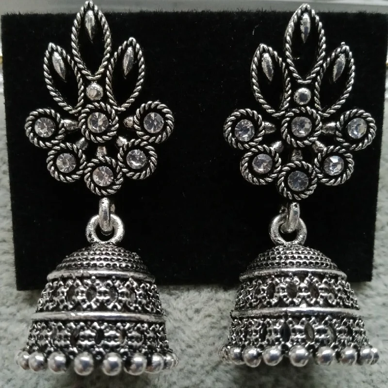 silver dangle earrings for women-Tahura Oxidised Plated Jhumki Earrings