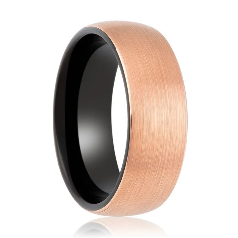 heart-shaped engagement rings for women-LEONIS | Tungsten Ring Black & Rose Gold