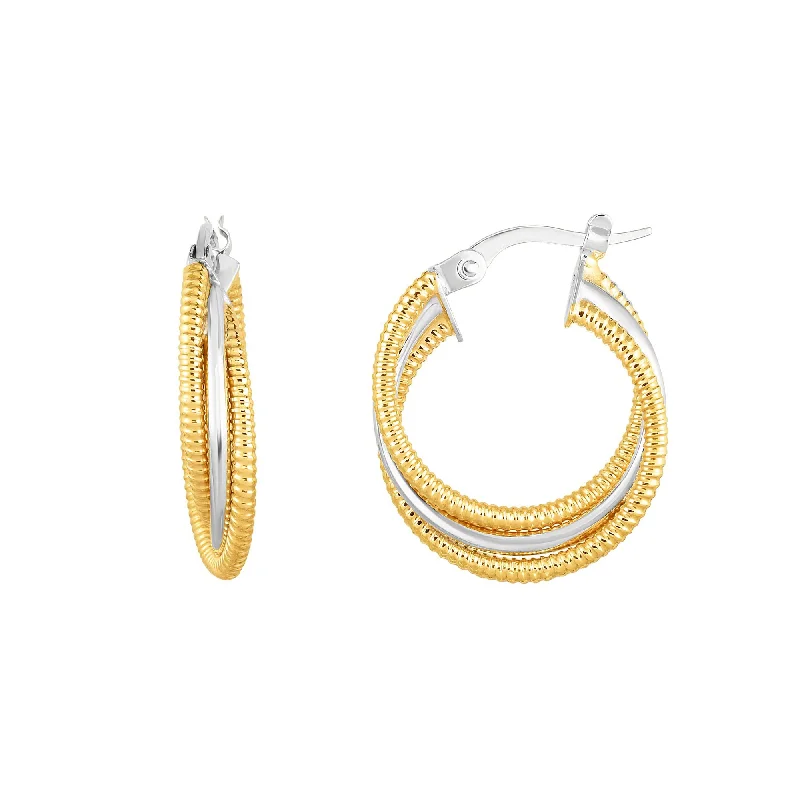 diamond drop earrings for women-14K Gold Yellow And White Finish Hoop Fancy Earrings, Diameter 15mm