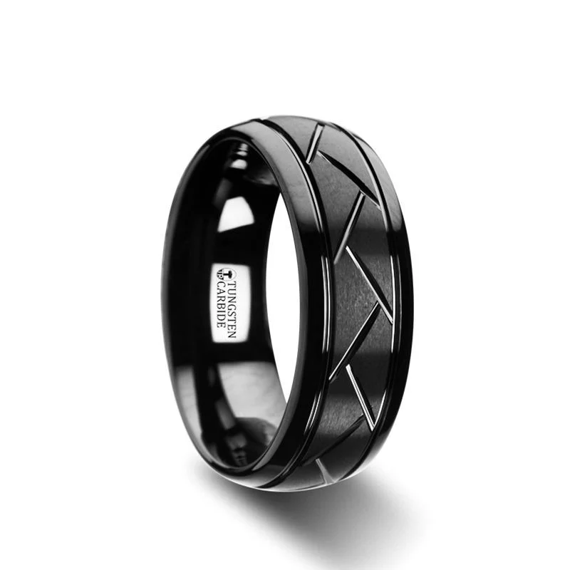 luxury engagement rings with diamonds for women-ENIGMA | Tungsten Ring Black Domed