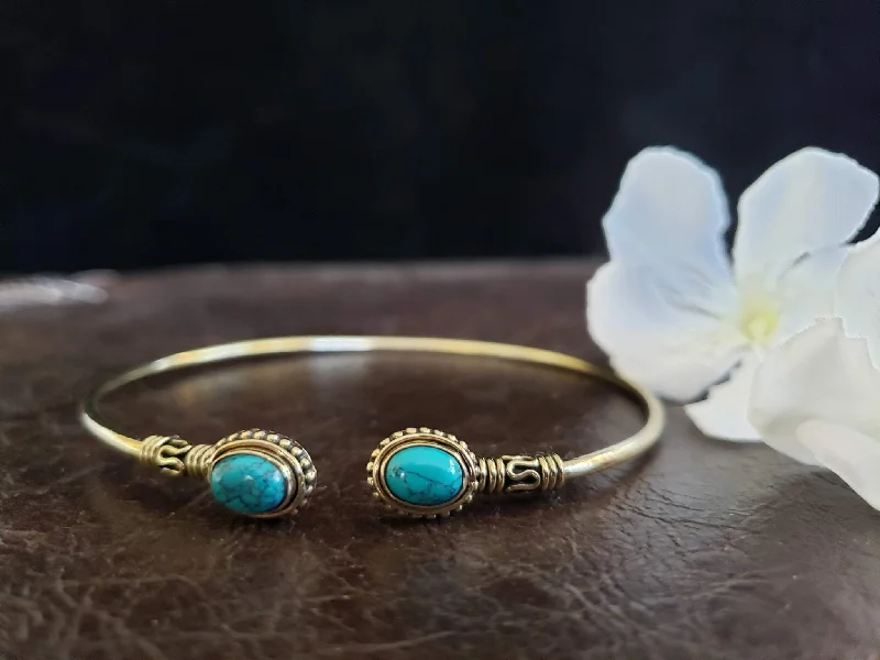 stackable bangles and bracelets for women-Simple Turquoise Arm Cuff