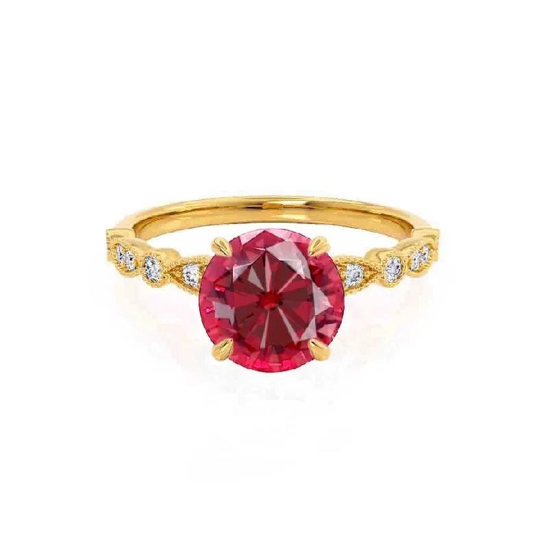 HOPE - Chatham® Round Ruby 18k Yellow Gold Shoulder Set Ring