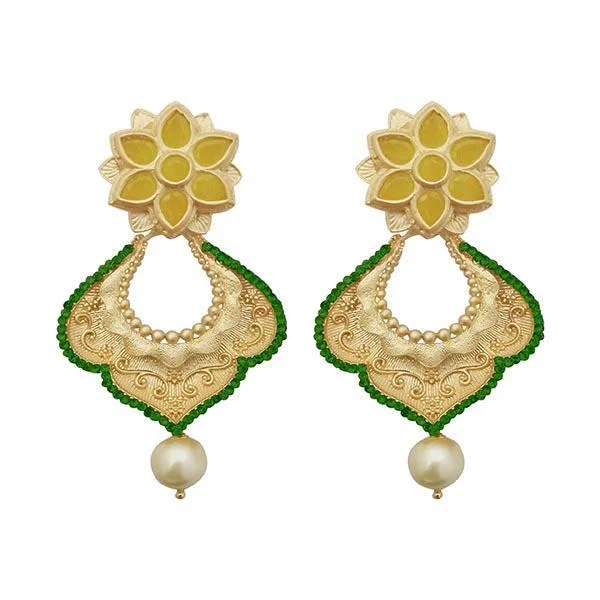 fashion dangle earrings for women-Kriaa Green Austrian Stone Pearl Gold Plated Dangler Earrings