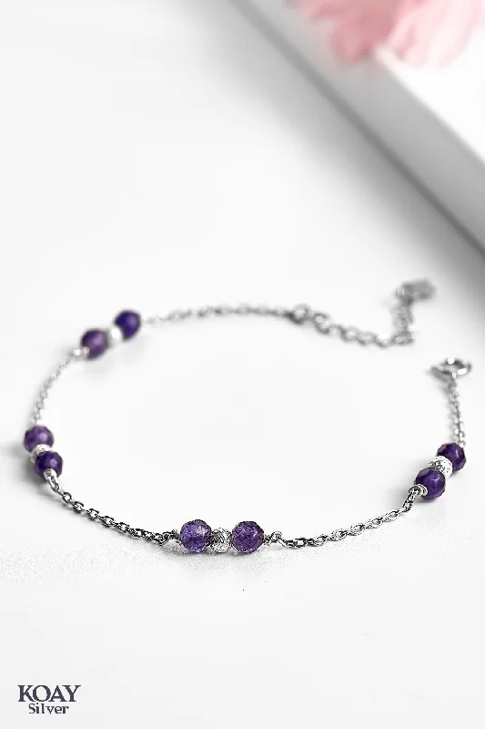 gemstone bangles for women-Balls and Purple stones bracelet