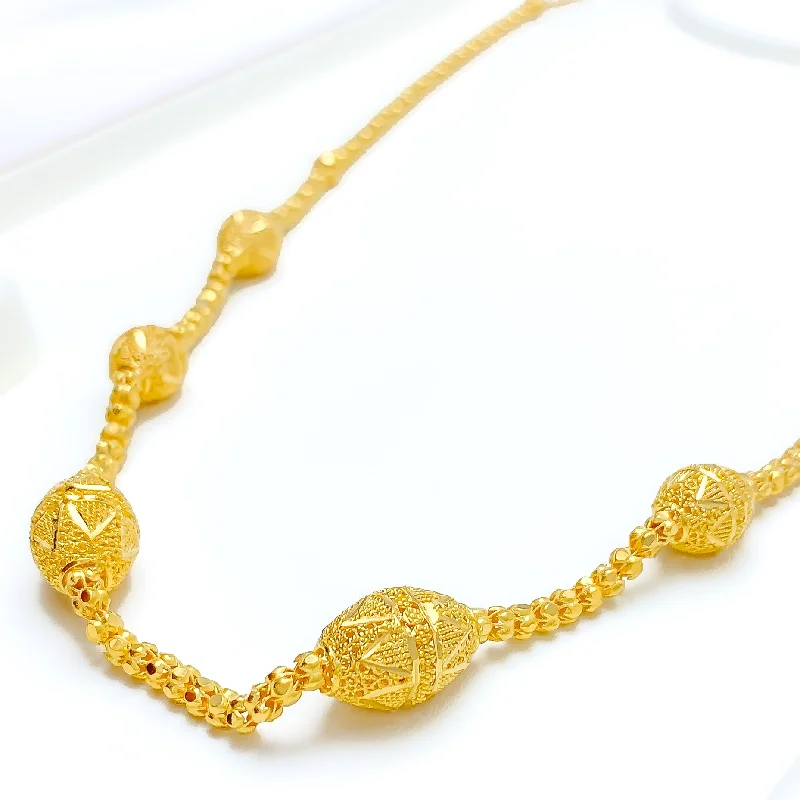 simple gold necklaces for women-Sparkling Netted Marquise 22k Gold Necklace - 29"