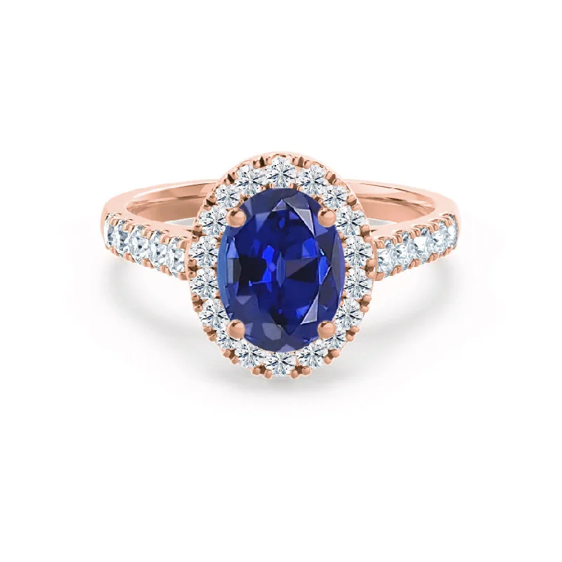 ROSA - Chatham® Blue Sapphire & Diamond 18K Rose Gold Halo