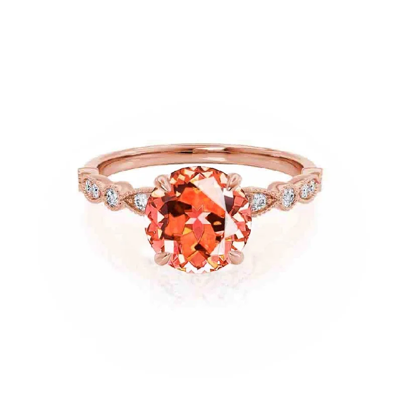 HOPE - Chatham® Round Padparadscha 18k Rose Gold Shoulder Set Ring