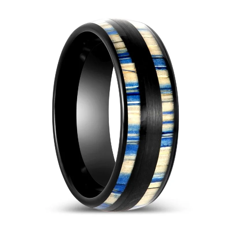 custom wedding engagement rings for women-DUNLAP | Black Tungsten Ring and Dyed Bamboo Inlay