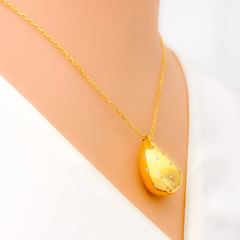 charm necklaces for women-Glowing Dangling 21k Gold Drop CZ Necklace