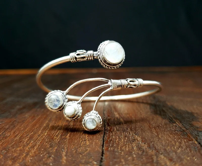 sterling silver bangles for women-Moonstone Comet Bracelet