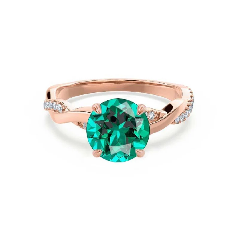 EDEN - Chatham® Round Emerald & Diamond 18k Rose Gold Vine Ring