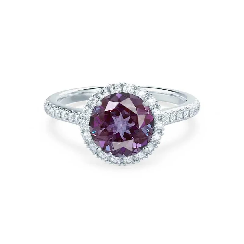 LAVENDER- Chatham® Alexandrite & Diamond 950 Platinum Petite Halo