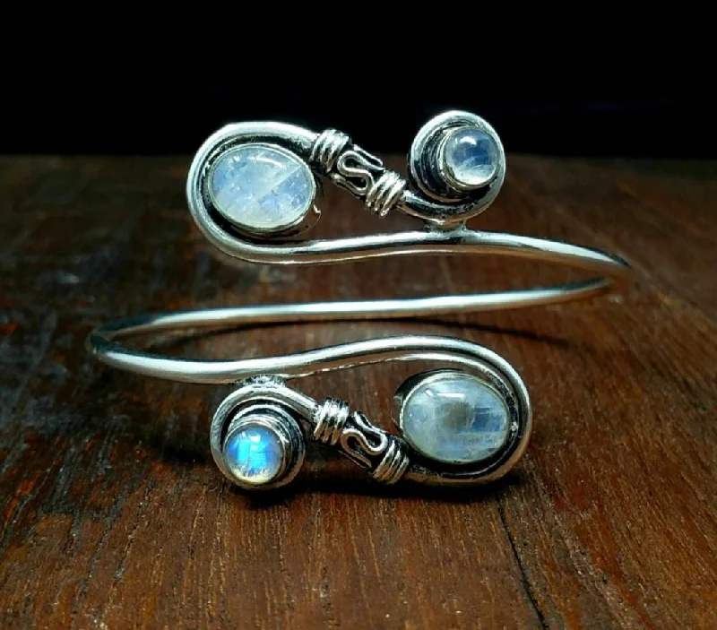 diamond bangles for women-Moonstone Scroll Bracelet