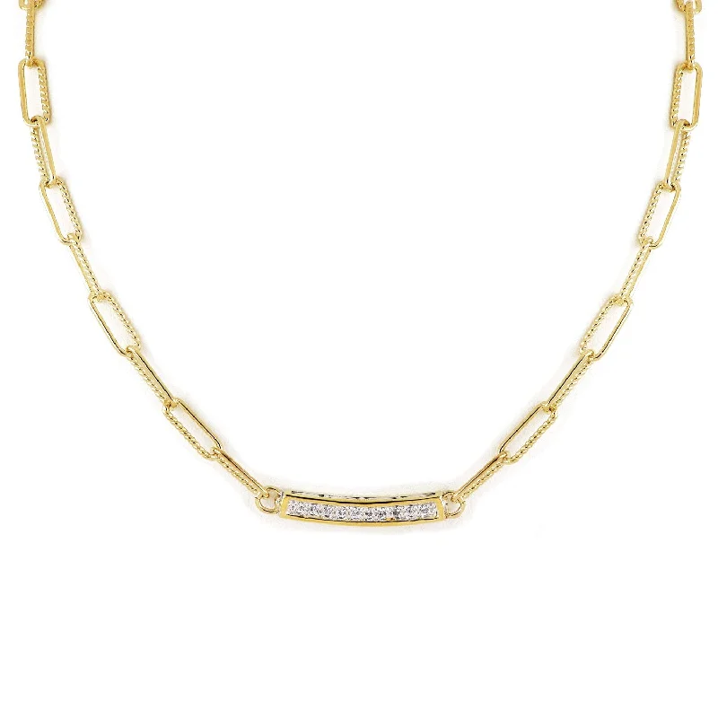 vintage necklaces for women-Diamante Necklace Link Pavé Bar