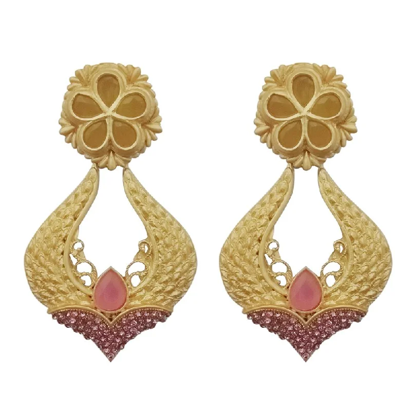 modern stud earrings for women-Kriaa Pink Pota Stone Gold Plated Dangler Earrings