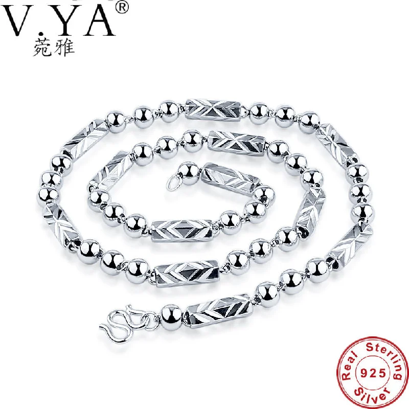 silver chain necklaces for women-V.Ya 100%  S925 Silver Jewelry Necklaces for Men Fashion Thai Sliver Chain Necklaces