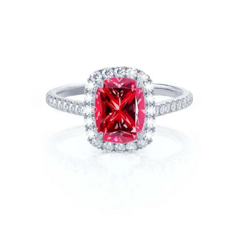 DARLEY - Chatham® Ruby Elongated Cushion Micro Pavé 18k White Gold Halo