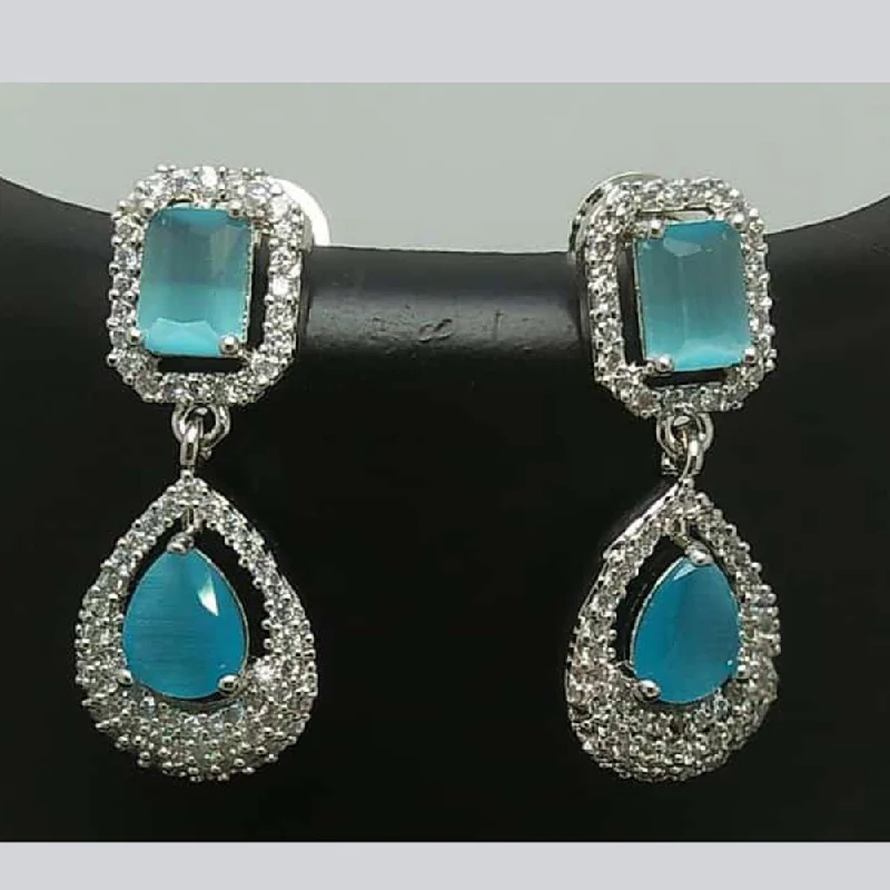 elegant gemstone earrings for women-Pooja Bangles Silver Plated AD Stone Dangler Earrings