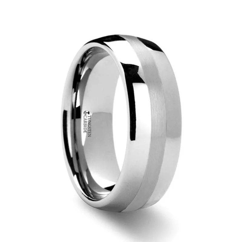 halo engagement rings for women-PONTUS | Tungsten Ring Platinum Inlaid Domed