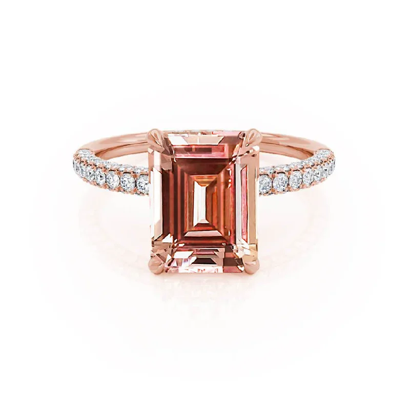 COCO - Chatham® Emerald Champagne Sapphire & Diamond 18k Rose Gold Petite Hidden Halo Triple Pavé Ring