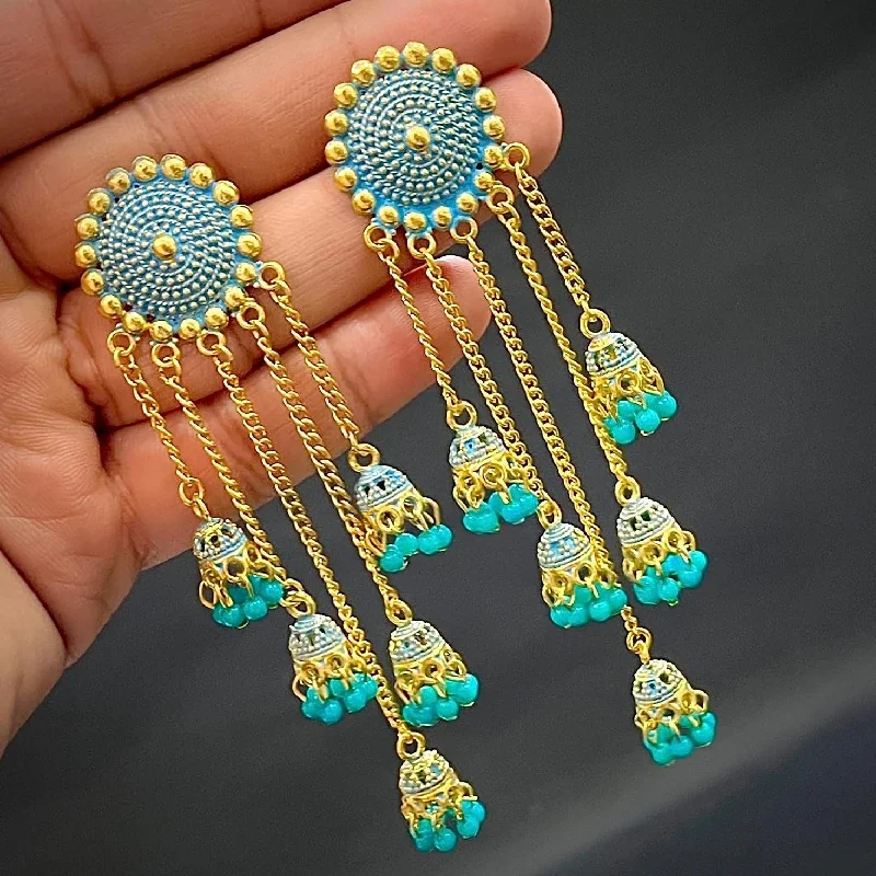 wedding earrings for women-Subhag Alankar Sea Green Stylish & Party Wear Danglers Latest Collection 5 Layer Latkan Earrings for Girls and Women.Alloy Drops & Danglers