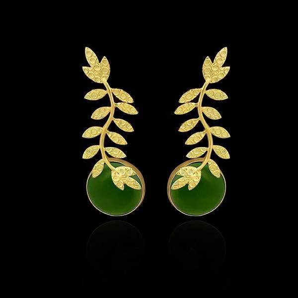 beautiful pearl earrings for women-Kriaa Resin Stone Gold Plated Leaf Design Dangler Earrings - 1313101B