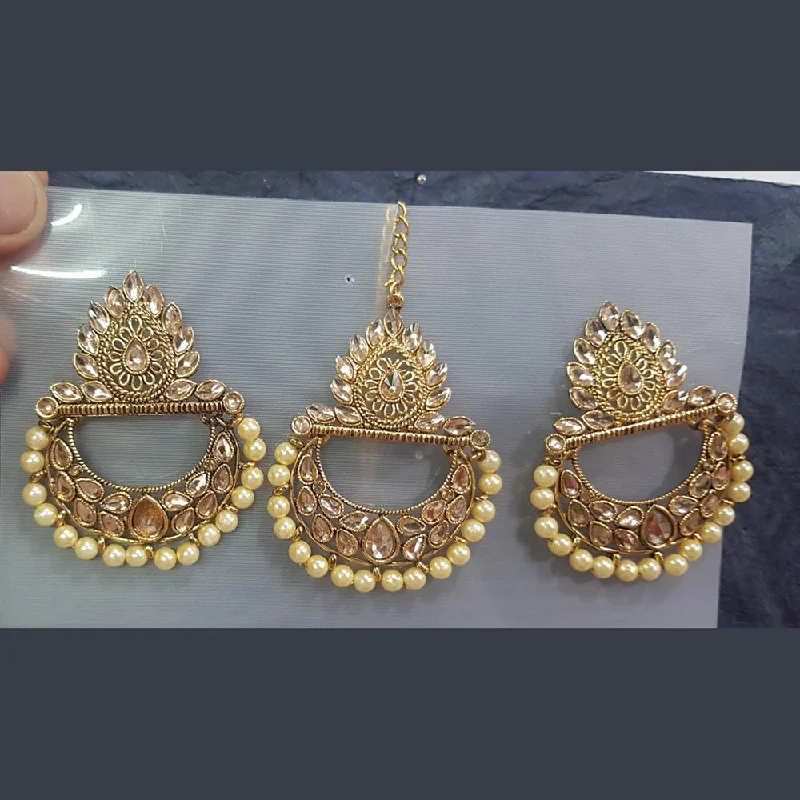 chic drop earrings for women-Shreeji Gold Plated Earrings With Mangtikka