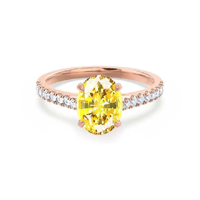 VIOLA - Chatham® Yellow Sapphire Oval  & Diamond 18k Rose Gold Shoulder Set Ring