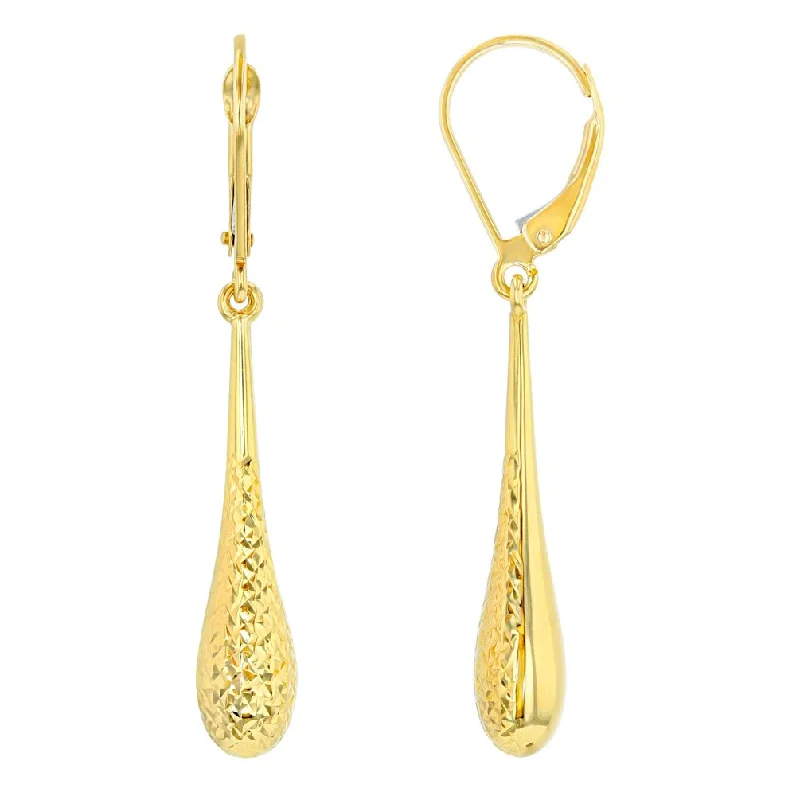 fashion dangle earrings for women-14k Yellow Gold Textured Teardrop Dangle Drop Earrings, 6mm