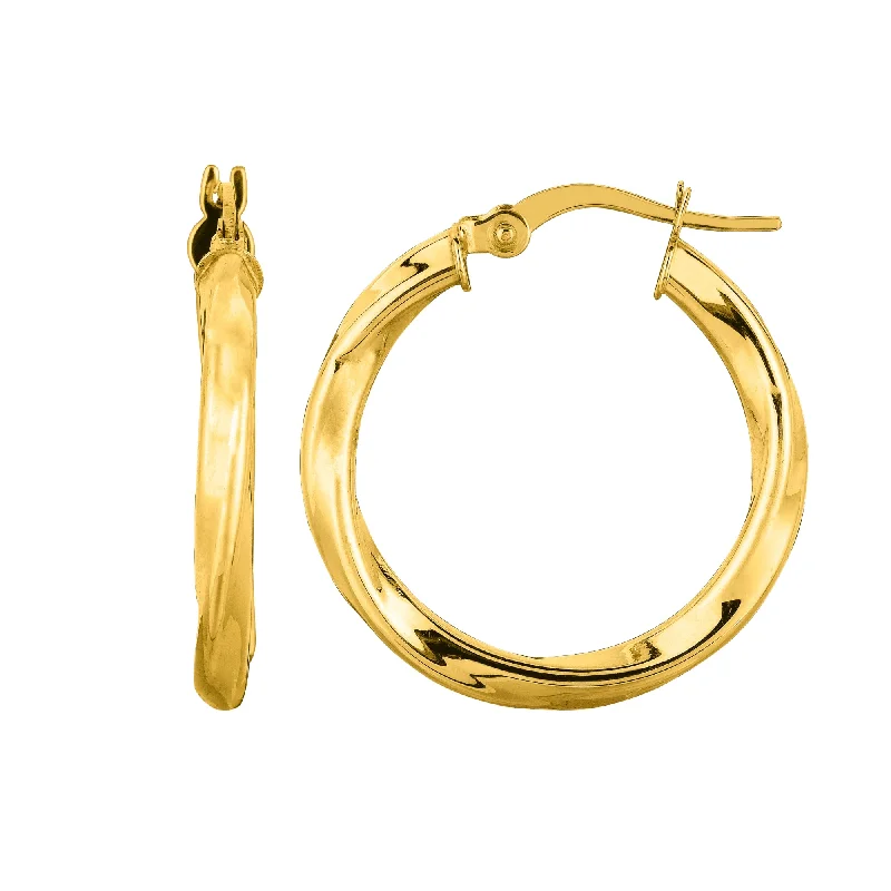 elegant earrings for women-14K Yellow Gold Round Tube Italian Twist Hoop Earrings, Diameter 20mm