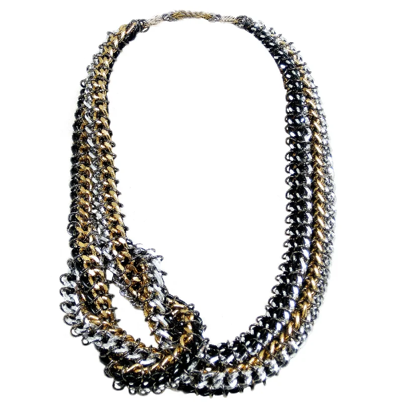 gold bar necklaces for women-#896n Silver/Gold/Black Knotted Chain Mail Rope Necklace