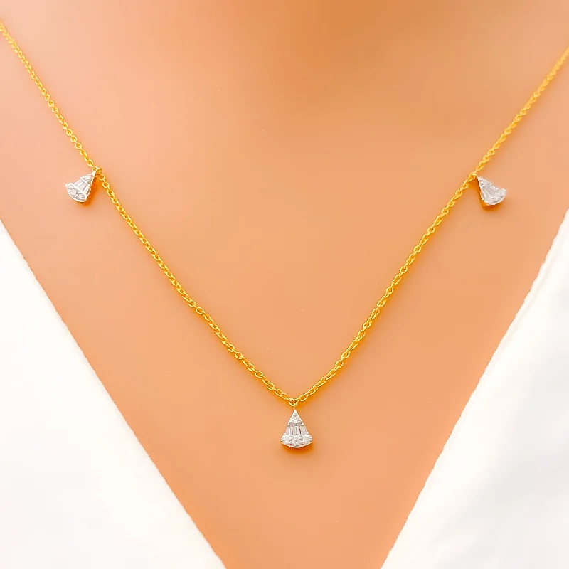 personalized birthstone necklaces for women-Glowing Triangular Diamond + 18k Gold Necklace