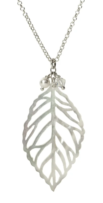 crystal pendant necklaces for women-Mother of Pearl Leaf Necklace