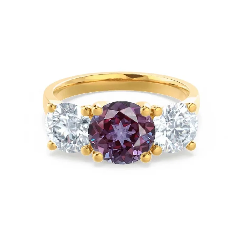 LEANORA - Chatham® Round Alexandrite 18k Yellow Gold Trilogy