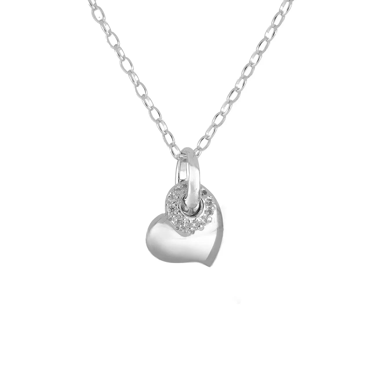 long necklaces for women-Puffed Heart Pendant W/ Pavé Necklace - Rhodium