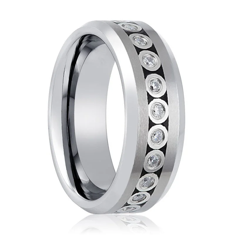 trendy engagement rings for women-NESO | Tungsten Ring Bezel Set CZ Eternity