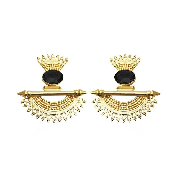 romantic earrings for women-Kriaa Black Stone Gold Plated Dangler Earrings - 1313105B