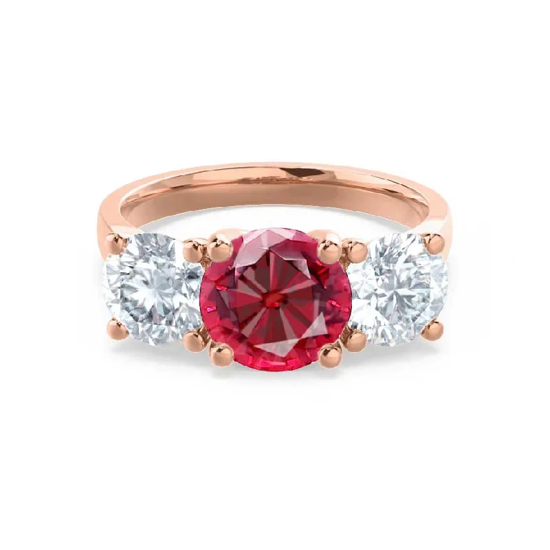 LEANORA - Chatham® Round Ruby 18k Rose Gold Trilogy